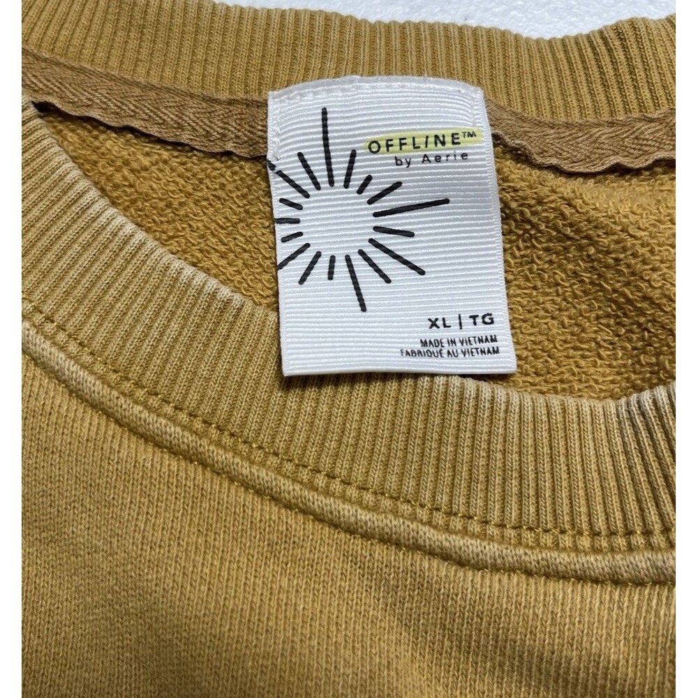 Aerie Offline Sweatshirt Womens XL Mustard Yellow Cropped Pullover Cozy Lounge - Picture 3 of 3